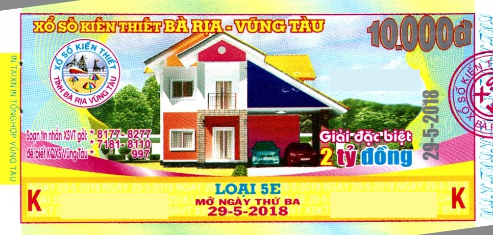 Giải đặc biệt Kỳ vé 5E mở thưởng ngày 29/05/2018