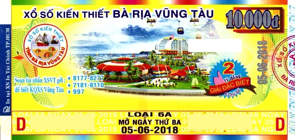 Giải đặc biệt Kỳ vé 6A mở thưởng ngày 05/06/2018