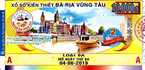 Giải đặc biệt Kỳ vé 6A mở thưởng ngày 04/06/2019