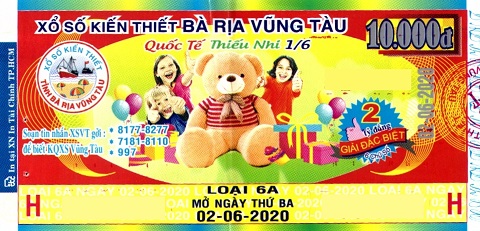 Giải đặc biệt Kỳ vé 6A mở thưởng ngày 02/06/2020