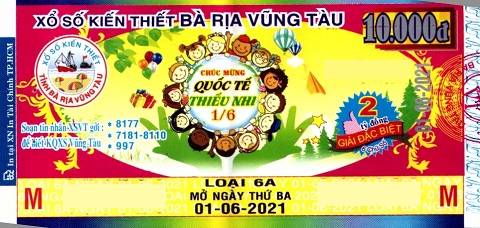 Giải đặc biệt Kỳ vé 6A mở thưởng ngày 01/06/2021
