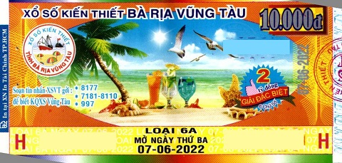 Giải đặc biệt Kỳ vé 6A mở thưởng ngày 07/06/2022