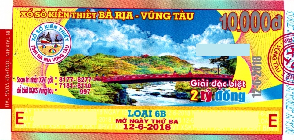 Giải đặc biệt Kỳ vé 6B mở thưởng ngày 12/06/2018