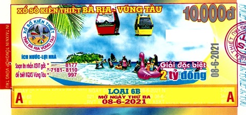 Giải đặc biệt Kỳ vé 6B mở thưởng ngày 08/06/2021
