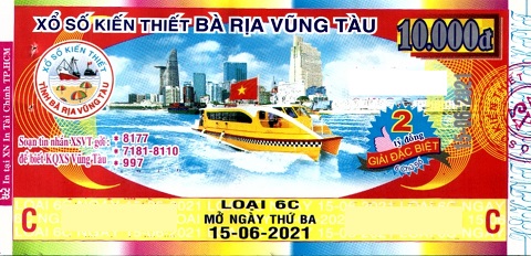Giải đặc biệt Kỳ vé 6C mở thưởng ngày 15/06/2021
