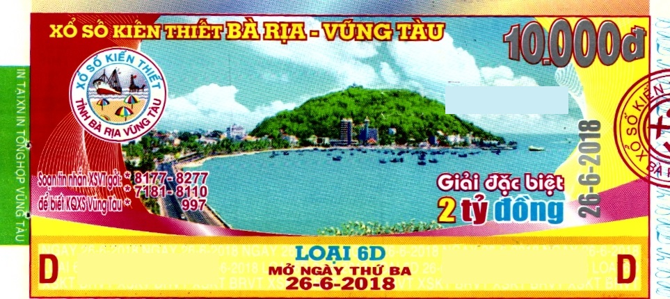 Giải đặc biệt Kỳ vé 6D mở thưởng ngày 26/06/2018