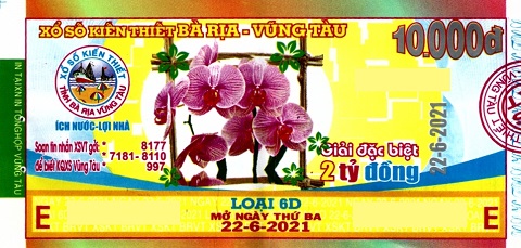 Giải đặc biệt Kỳ vé 6D mở thưởng ngày 22/06/2021