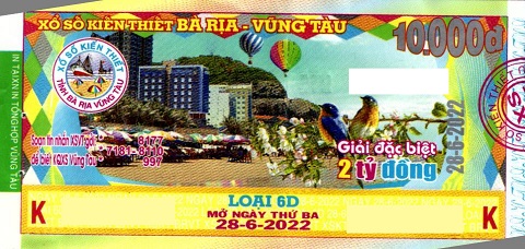 Giải đặc biệt Kỳ vé 6D mở thưởng ngày 28/06/2022