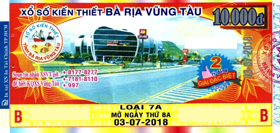 Giải đặc biệt Kỳ vé 7A mở thưởng ngày 03/07/2018