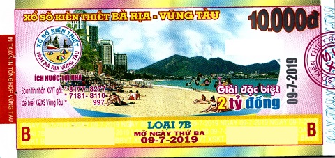 Giải đặc biệt Kỳ vé 7B mở thưởng ngày 09/07/2019
