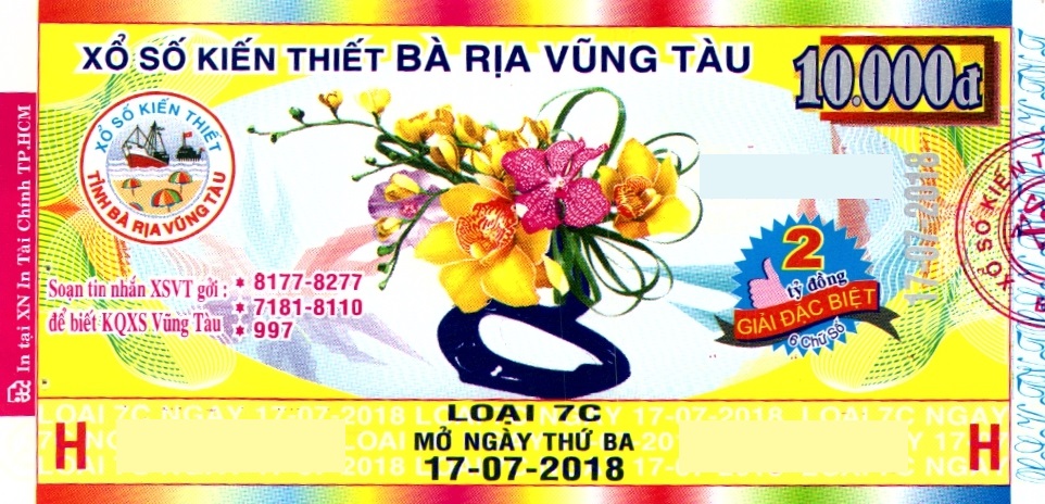 Giải đặc biệt Kỳ vé 7C mở thưởng ngày 17/07/2018
