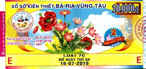 Giải đặc biệt Kỳ vé 7C mở thưởng ngày 16/07/2019
