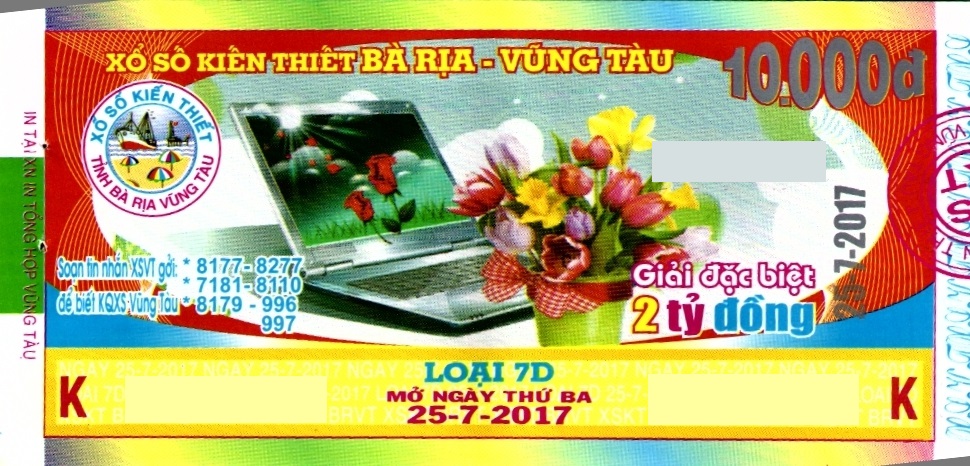 Giải đặc biệt Kỳ vé 7D mở thưởng ngày 25/07/2017