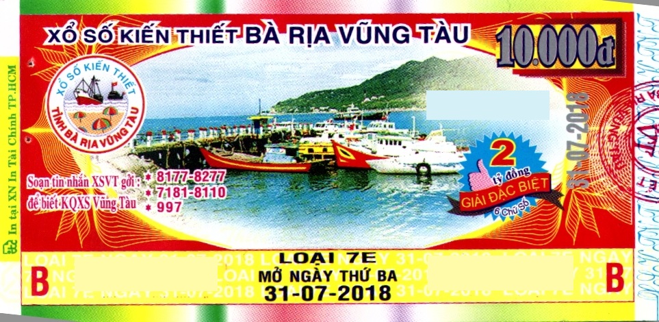 Giải đặc biệt Kỳ vé 7E mở thưởng ngày 31/07/2018