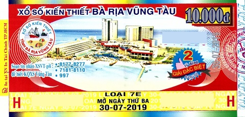 Giải đặc biệt Kỳ vé 7E mở thưởng ngày 30/07/2019
