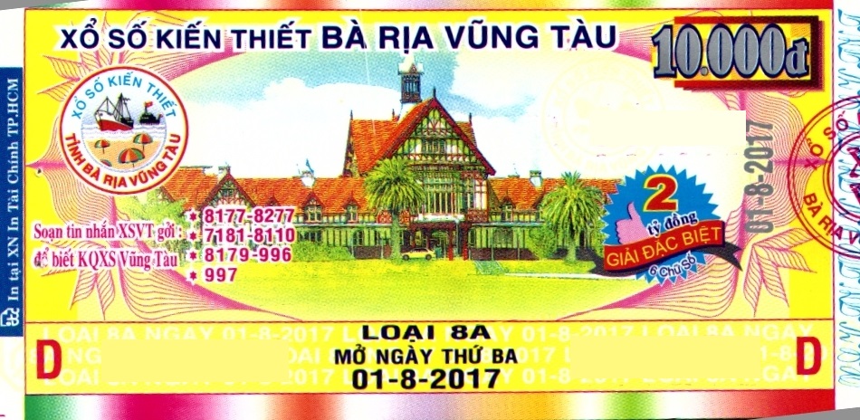 Giải đặc biệt Kỳ vé 8A mở thưởng ngày 01/08/2017