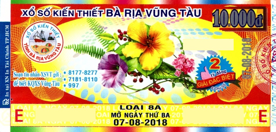 Giải đặc biệt Kỳ vé 8A mở thưởng ngày 07/08/2018