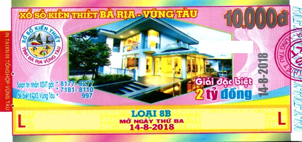 Giải đặc biệt Kỳ vé 8B mở thưởng ngày 14/08/2018