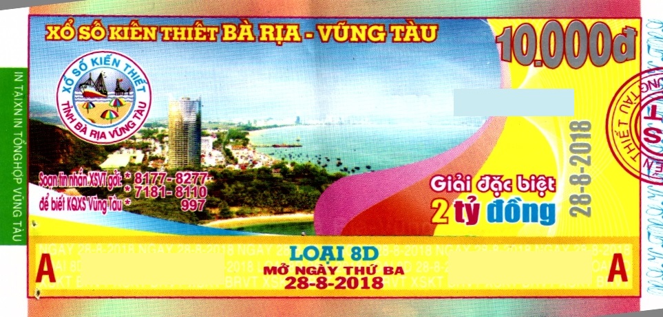 Giải đặc biệt Kỳ vé 8D mở thưởng ngày 28/08/2018