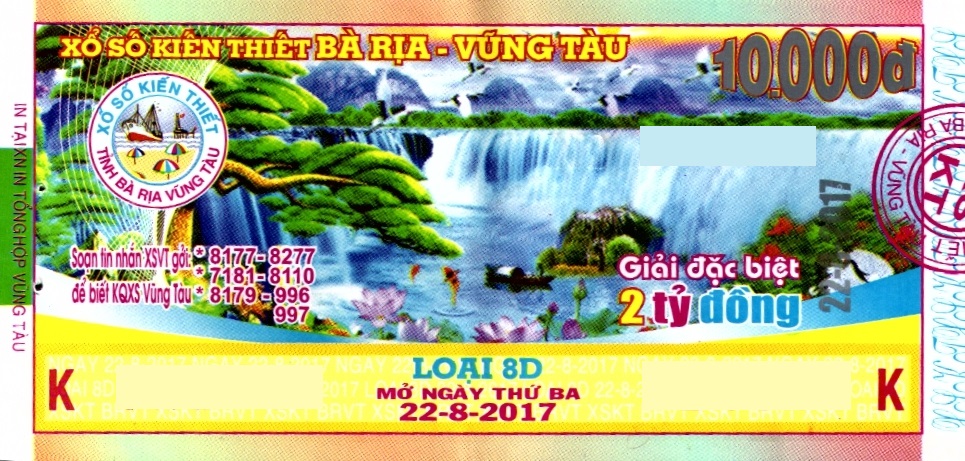 Giải đặc biệt Kỳ vé 8E mở thưởng ngày 29/08/2017