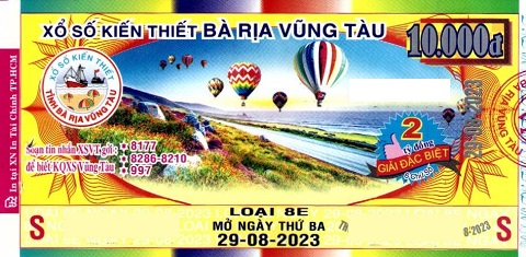 Giải đặc biệt Kỳ vé 8E mở thưởng ngày 29/08/2023
