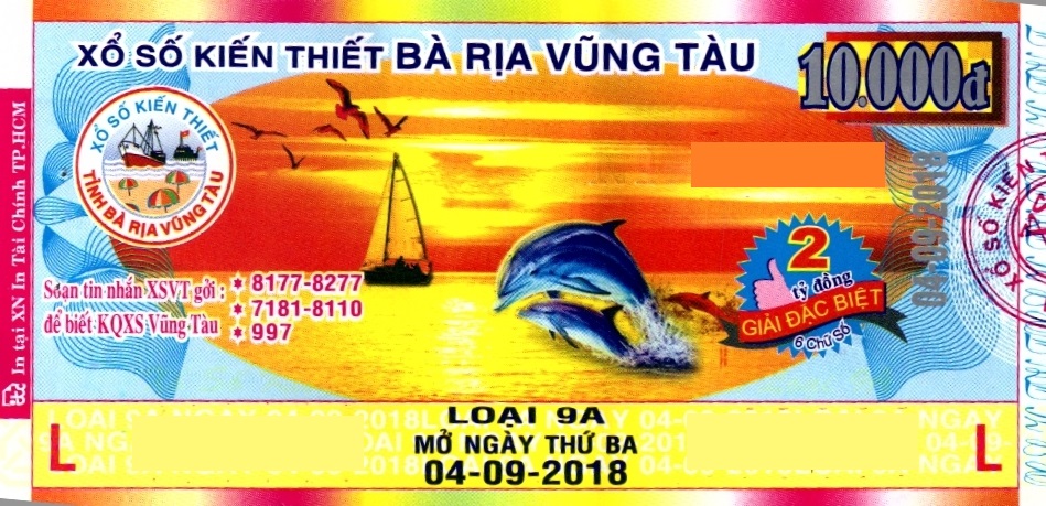 Giải đặc biệt Kỳ vé 9A mở thưởng ngày 04/09/2018