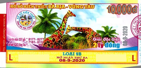 Giải đặc biệt Kỳ vé 9B mở thưởng ngày 08/09/2020