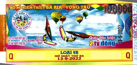 Giải đặc biệt Kỳ vé 9B mở thưởng ngày 13/09/2022