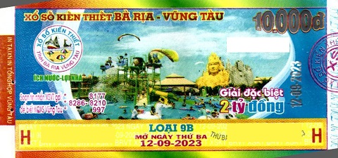 Giải đặc biệt Kỳ vé 9B mở thưởng ngày 12/09/2023