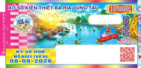 Giải đặc biệt Kỳ vé 9B mở thưởng ngày 08/09/2026