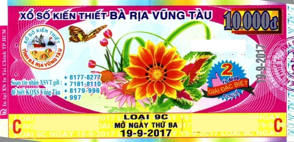 Giải đặc biệt Kỳ vé 9C mở thưởng ngày 19/09/2017