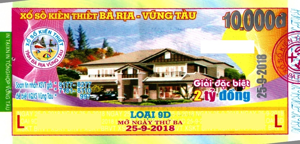 Giải đặc biệt Kỳ vé 9D mở thưởng ngày 25/09/2018