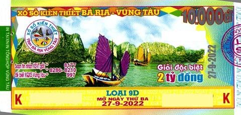 Giải đặc biệt Kỳ vé 9D mở thưởng ngày 27/09/2022