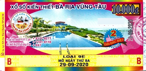 Giải đặc biệt Kỳ vé 9E mở thưởng ngày 29/09/2020