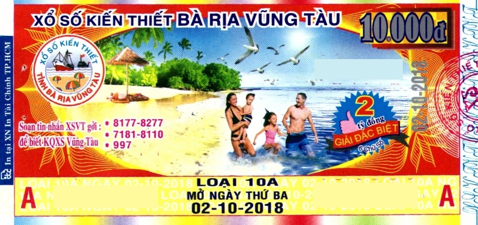 Giải đặc biệt Kỳ vé 10A mở thưởng ngày 02/10/2018