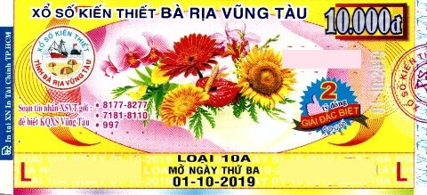 Giải đặc biệt Kỳ vé 10A mở thưởng ngày 01/10/2019