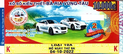 Giải đặc biệt Kỳ vé 10A mở thưởng ngày 04/10/2022