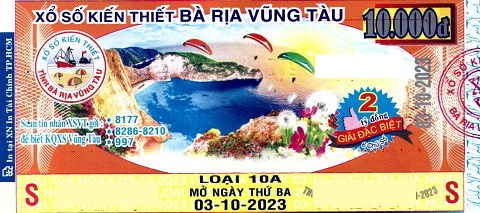 Giải đặc biệt Kỳ vé 10A mở thưởng ngày 03/10/2023