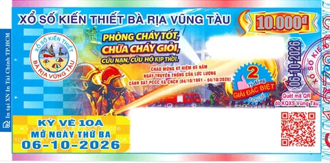 Giải đặc biệt Kỳ vé 10A mở thưởng ngày 06/10/2026