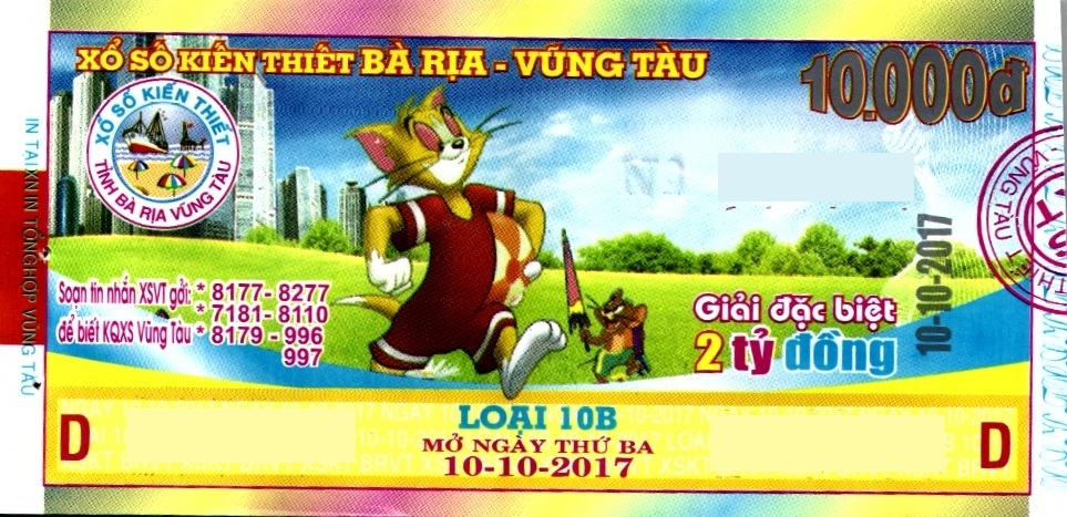 Giải đặc biệt Kỳ vé 10B mở thưởng ngày 10/10/2017