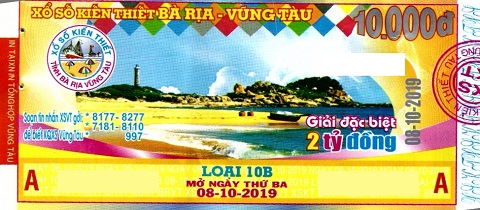 Giải đặc biệt Kỳ vé 10B mở thưởng ngày 08/10/2019