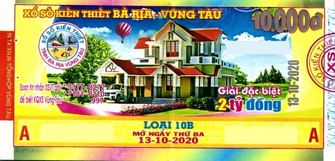 Giải đặc biệt Kỳ vé 10B mở thưởng ngày 13/10/2020