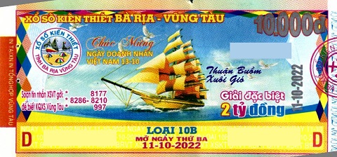 Giải đặc biệt Kỳ vé 10B mở thưởng ngày 11/10/2022