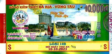 Giải đặc biệt Kỳ vé 10B mở thưởng ngày 10/10/2023