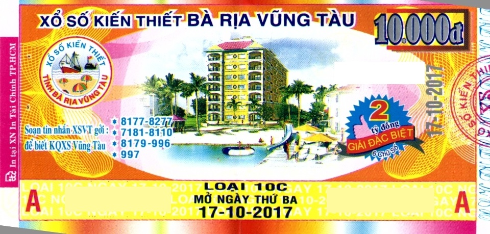 Giải đặc biệt Kỳ vé 10C mở thưởng ngày 17/10/2017