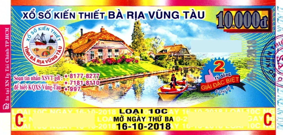 Giải đặc biệt Kỳ vé 10C mở thưởng ngày 16/10/2018