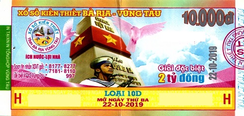 Giải đặc biệt Kỳ vé 10D mở thưởng ngày 22/10/2019