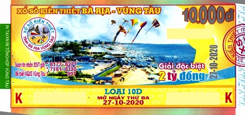 Giải đặc biệt Kỳ vé 10D mở thưởng ngày 27/10/2020