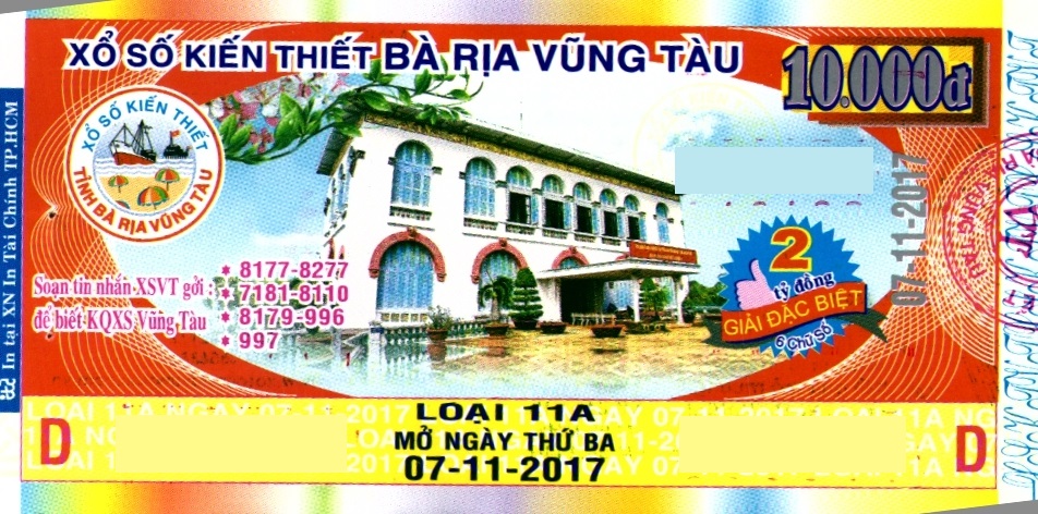 Giải đặc biệt Kỳ vé 11A mở thưởng ngày 07/11/2017