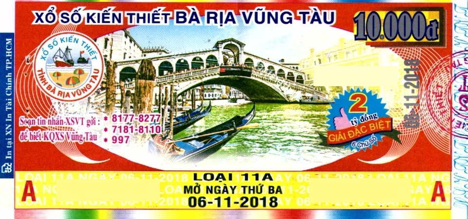 Giải đặc biệt Kỳ vé 11A mở thưởng ngày 06/11/2018